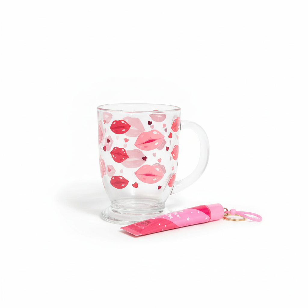 YOLELUX Gloss Mug 350ml - Lips & Hearts with Lip Balm