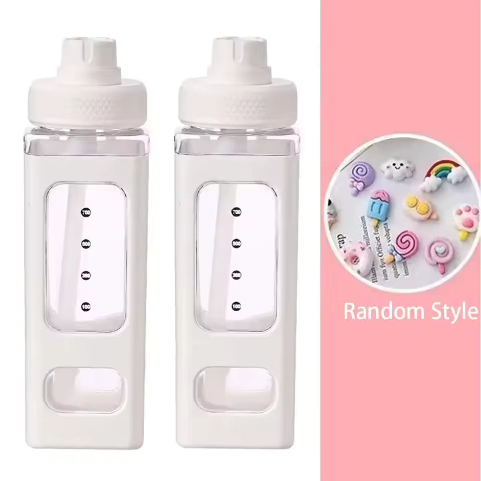 Kawaii Water Bottle with Straw - 3D Cute Bear BPA-Free Square Sippy Cup 700ml