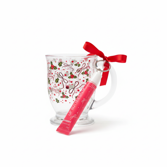 YOLELUX Christmas Mug 350ml - Holly & Bows with Lip Balm